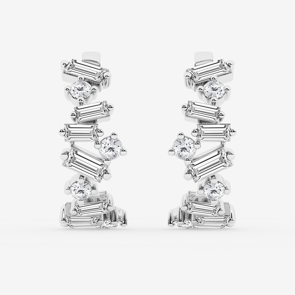 4 ctw Baguette and Round Lab Grown Diamond Hoop Earrings